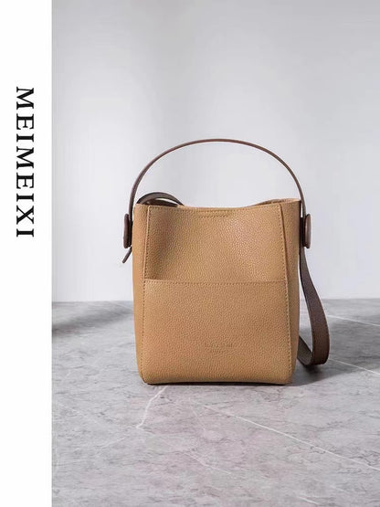 MEIMEIXI New Style  Minority Lady's Handheld Shoulder Single-color Bucket Bag