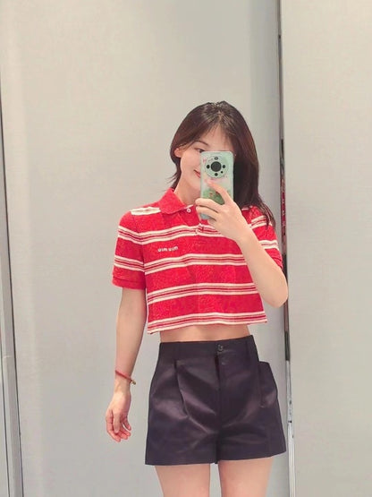 MiuMiu 2024 Striped Short Polo Shirt