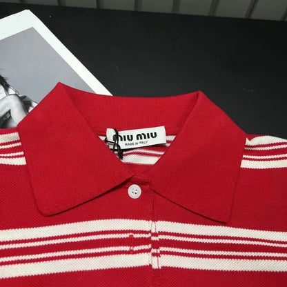 MiuMiu 2024 Striped Short Polo Shirt