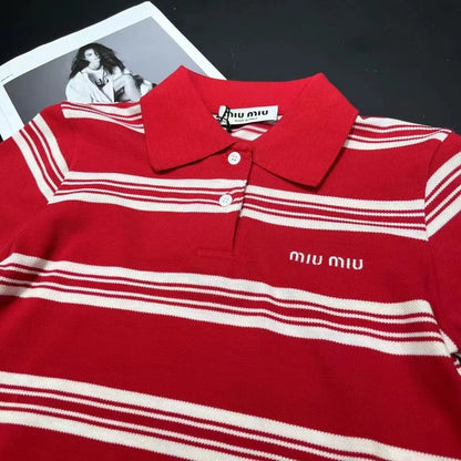 MiuMiu 2024 Striped Short Polo Shirt