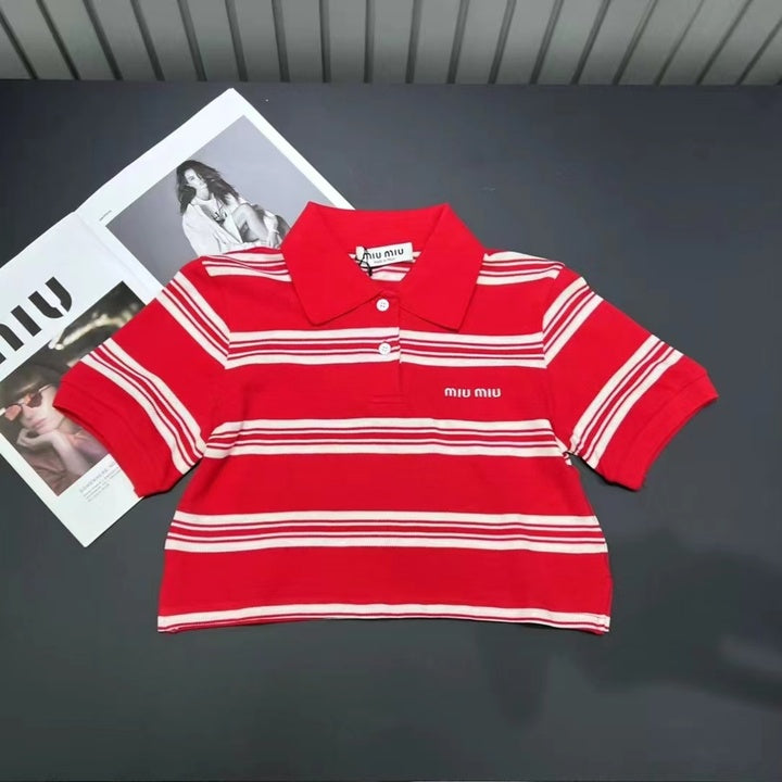 MiuMiu 2024 Striped Short Polo Shirt