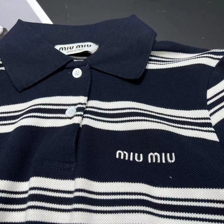 MiuMiu 2024 Striped Short Polo Shirt