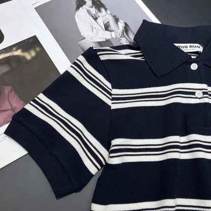 MiuMiu 2024 Striped Short Polo Shirt