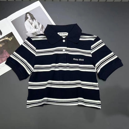 MiuMiu 2024 Striped Short Polo Shirt