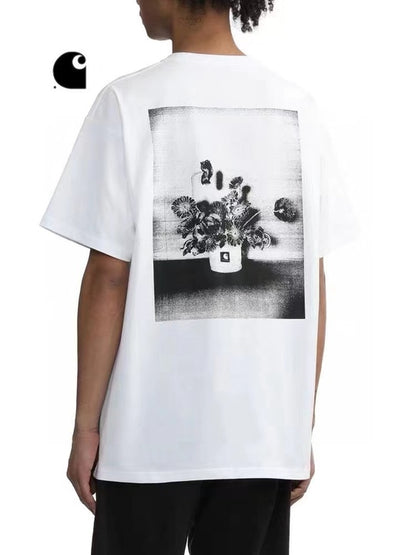 WIP Realistic Style Retro Floral Photo Printed Short-sleeved T-shirt