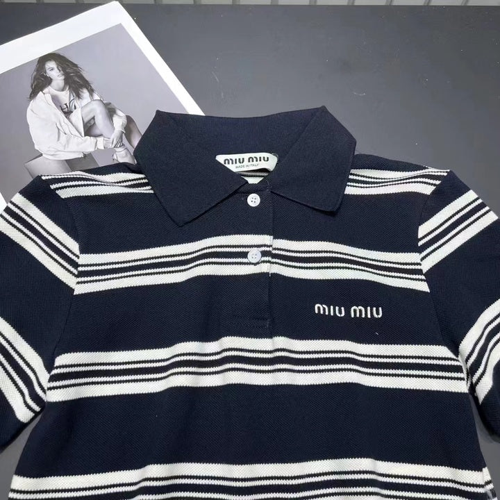 MiuMiu 2024 Striped Short Polo Shirt