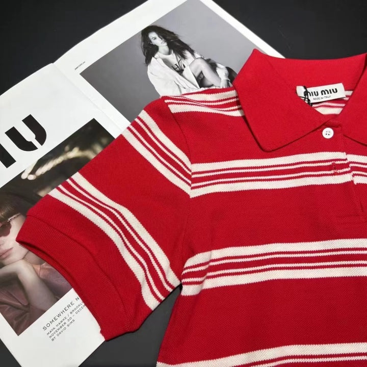 MiuMiu 2024 Striped Short Polo Shirt