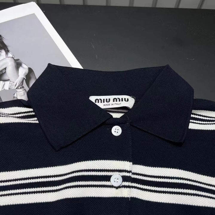 MiuMiu 2024 Striped Short Polo Shirt