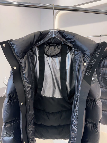 European goods shiny black-gold down jacket