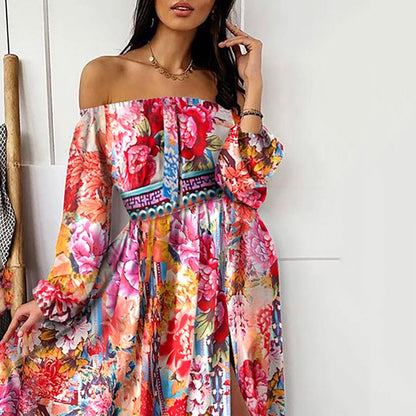 2024 Summer Evening Gown Printed One-Shoulder Pullover Dress