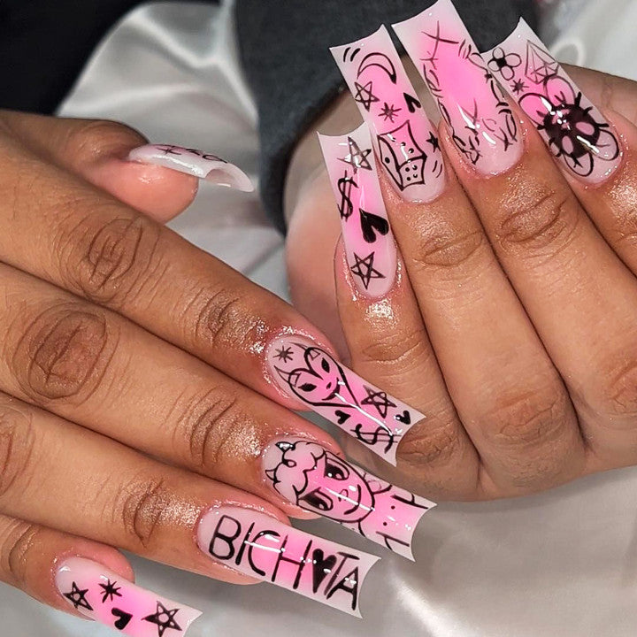 Sweet and Cool Blending Girlish Pink Wearable False Nail Patches