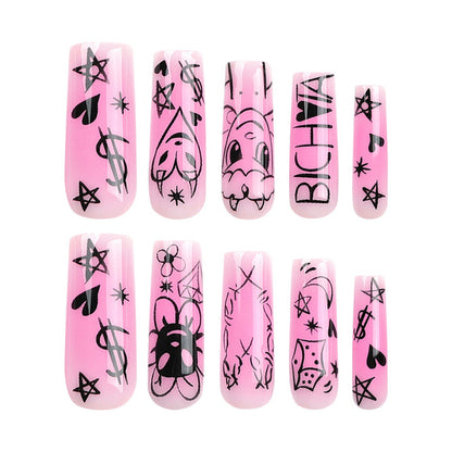 Sweet and Cool Blending Girlish Pink Wearable False Nail Patches