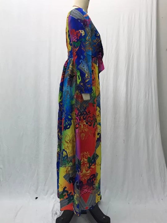 2024 Summer Evening Gown Printed One-Shoulder Pullover Dress