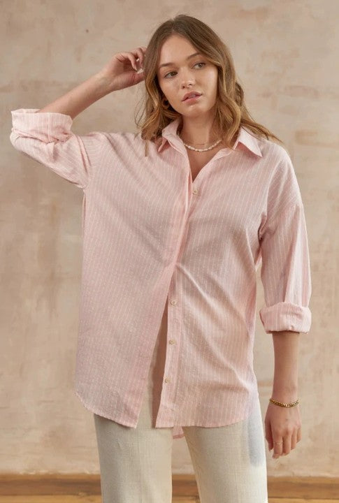 2024 New Style Casual Loose Sugar Macaron Color Mid-length Striped Shirt