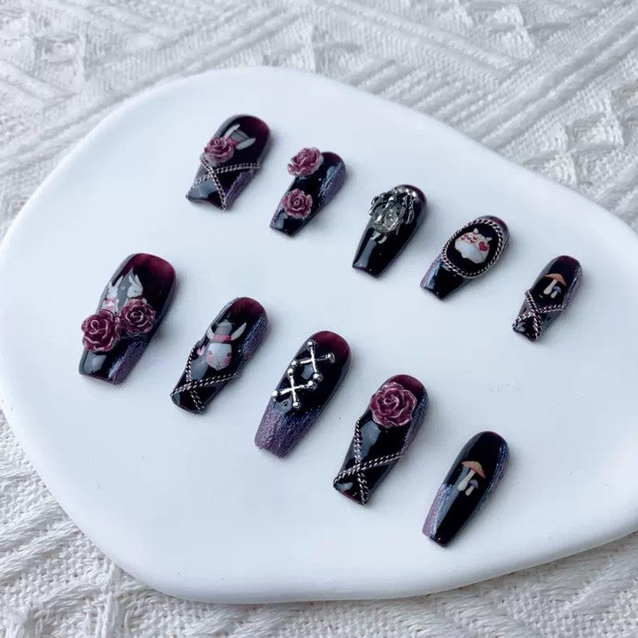 Handmade Nail Art Wearable False Nails, Mr. Rabbit 321 Nail Tips, Nail Stickers