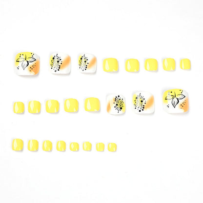 Summer Bright Yellow Hand-painted Leaf Tree Toenail Wearing Nail Art