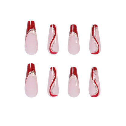 Cherry Red French Wearing Nail Art with Wave Design