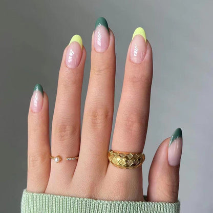 French Olive Green Contrast Color Wearing Nail Art