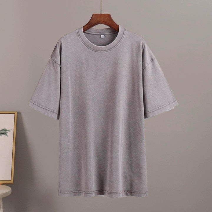 2024 Summer Relaxed Feeling Casual Round-neck Washed & Napped Short-sleeved T-shirt