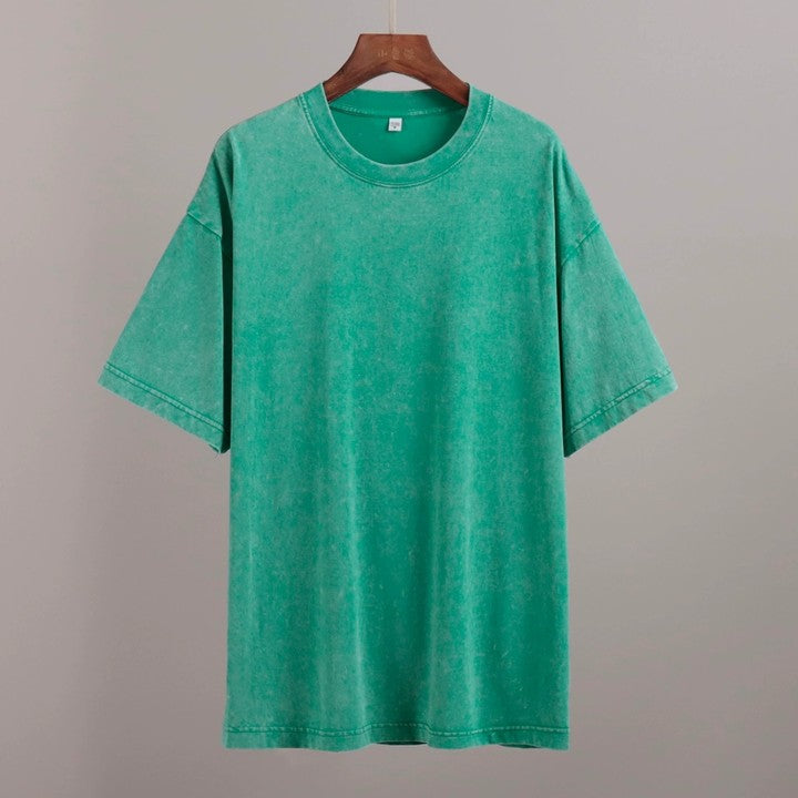 2024 Summer Relaxed Feeling Casual Round-neck Washed & Napped Short-sleeved T-shirt