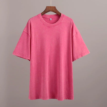 2024 Summer Relaxed Feeling Casual Round-neck Washed & Napped Short-sleeved T-shirt