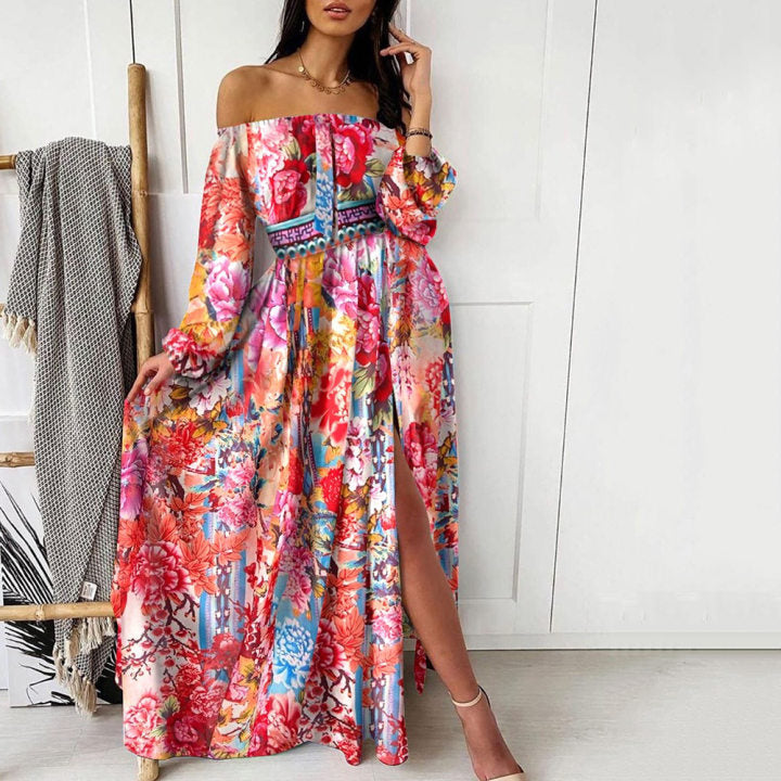 2024 Summer Evening Gown Printed One-Shoulder Pullover Dress