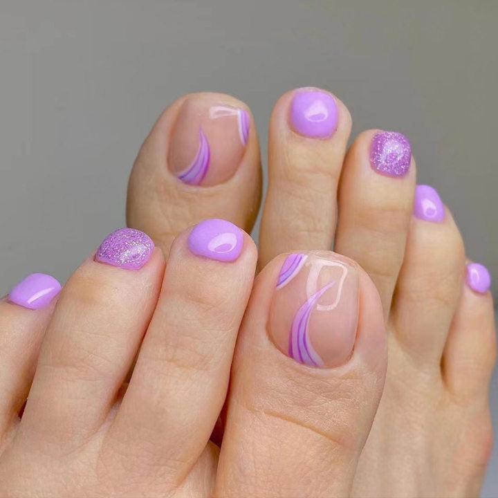 Purple Toenail Glitter Line Nail Art Wearing Nail