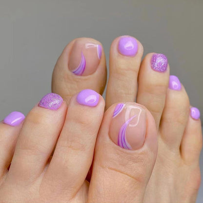 Purple Toenail Glitter Line Nail Art Wearing Nail