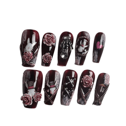 Handmade Nail Art Wearable False Nails, Mr. Rabbit 321 Nail Tips, Nail Stickers