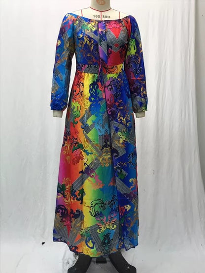 2024 Summer Evening Gown Printed One-Shoulder Pullover Dress