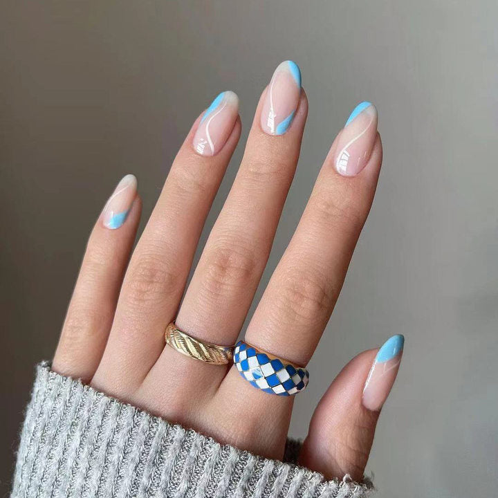 Blue French Line Wearing Nail Art