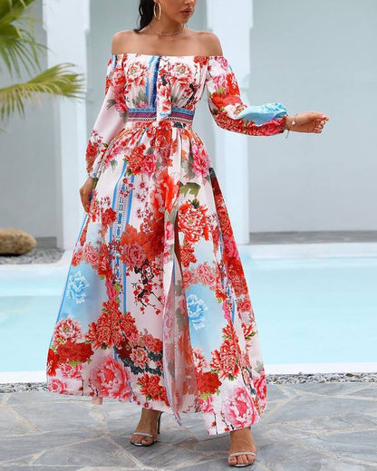 2024 Summer Evening Gown Printed One-Shoulder Pullover Dress